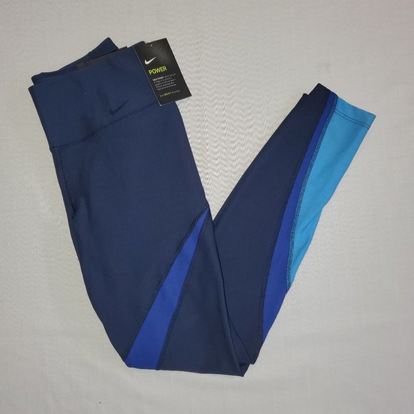 Nike Legend Tight Fit Dri Fit Training Leggings Black/Blue Women's Small NWT - Picture 1 of 3